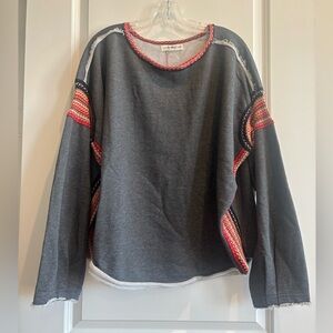Natural Life Boho Patchwork Sweatshirt L/XL NWT Gray Oversized Top